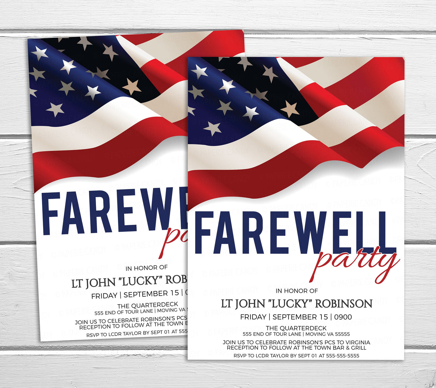 Military Farewell Party Invitation, American Flag Invite, Hail & Bail Farewell, Change of Command Event, Navy Army Marines Air Force, Police