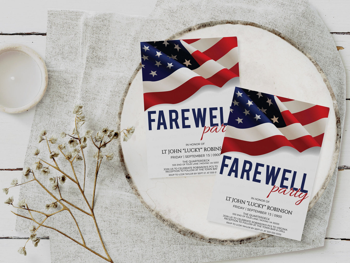 Military Farewell Party Invitation, American Flag Invite, Hail & Bail Farewell, Change of Command Event, Navy Army Marines Air Force, Police