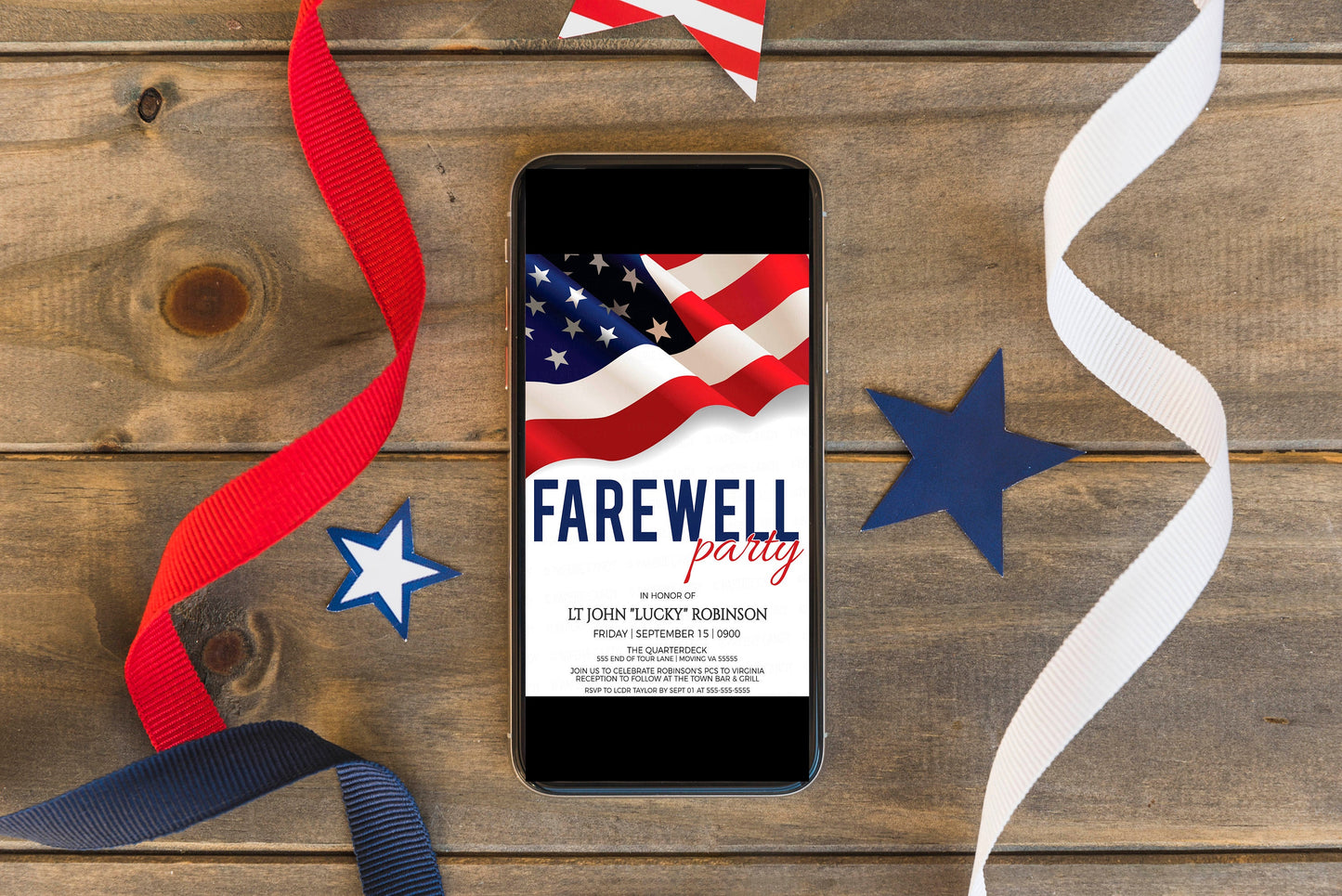 Military Farewell Party Invitation, American Flag Invite, Hail & Bail Farewell, Change of Command Event, Navy Army Marines Air Force, Police