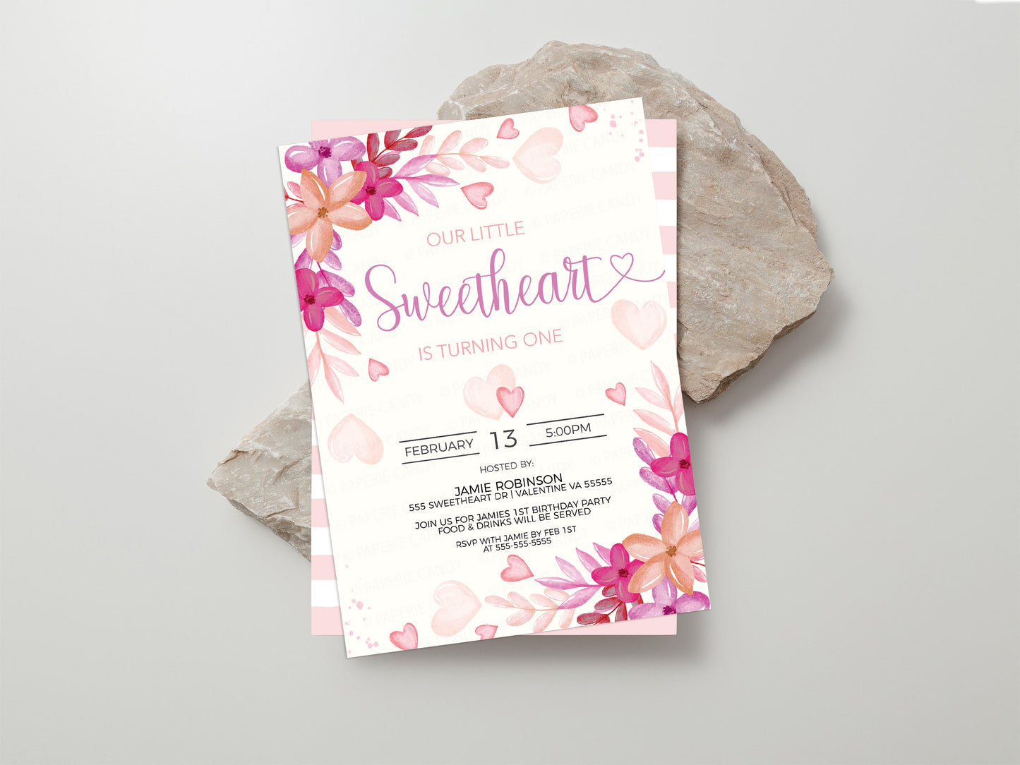 Valentine's Sweetheart Birthday Invitation, Editable Valentine Birthday Invite, Floral Girls Kids Birthday Party, First Birthday, Printable