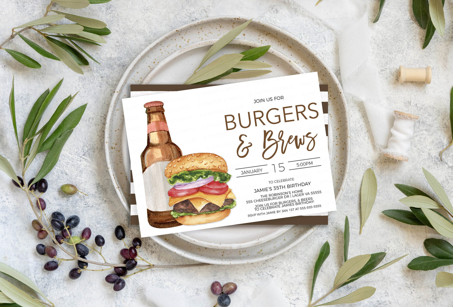 Burger And Beer Invitation, Burgers Brews Invite, Burger Beers Birthday Party, Grilling Party, Cookout Party, Editable Printable Template