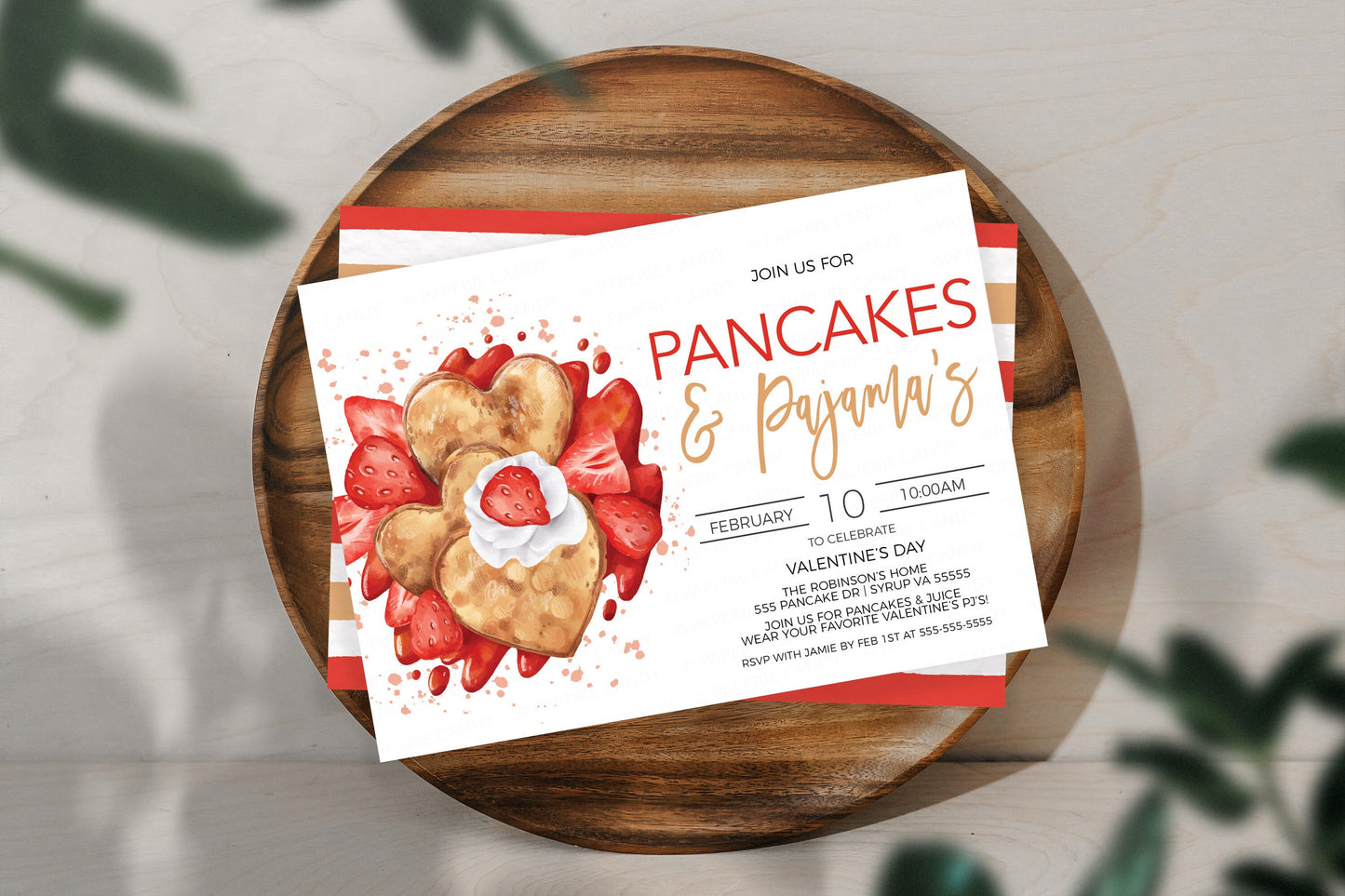 Valentine's Pancakes And Pajamas Invitation, Editable Valentine Pancake PJ Party Invite, Breakfast Brunch Kids Party, Editable Printable