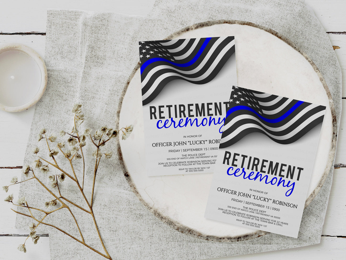 Police Officer Retirement Invitation, Editable Thin Blue Line Invite, Police Officer Academy Graduation Ceremony, Police Promotion