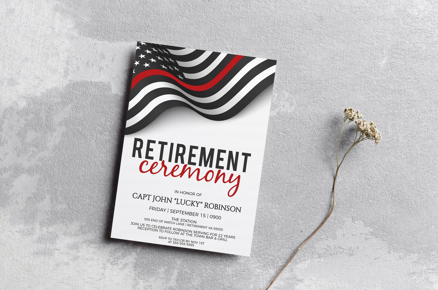 Firefighter Retirement Invitation, Editable Thin Red Line Invite, Fire Academy Graduation Ceremony, Firefighter Promotion Celebration