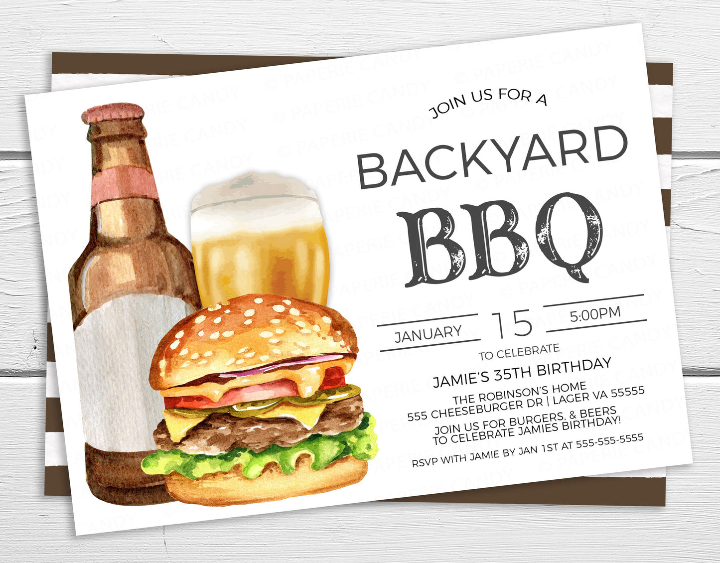 Backyard BBQ Invitation, Barbeque Burgers Beer Invite, Grilling Cookout Barbecue Party, Spring Summer Shower Editable Printable Template