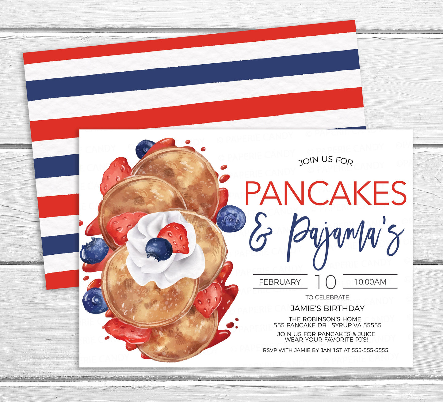 Pancakes And Pajamas Invitation, Pancake PJ Party Invite, Birthday Breakfast Brunch Kids Party, 4th Of July Labor Day, Editable Printable