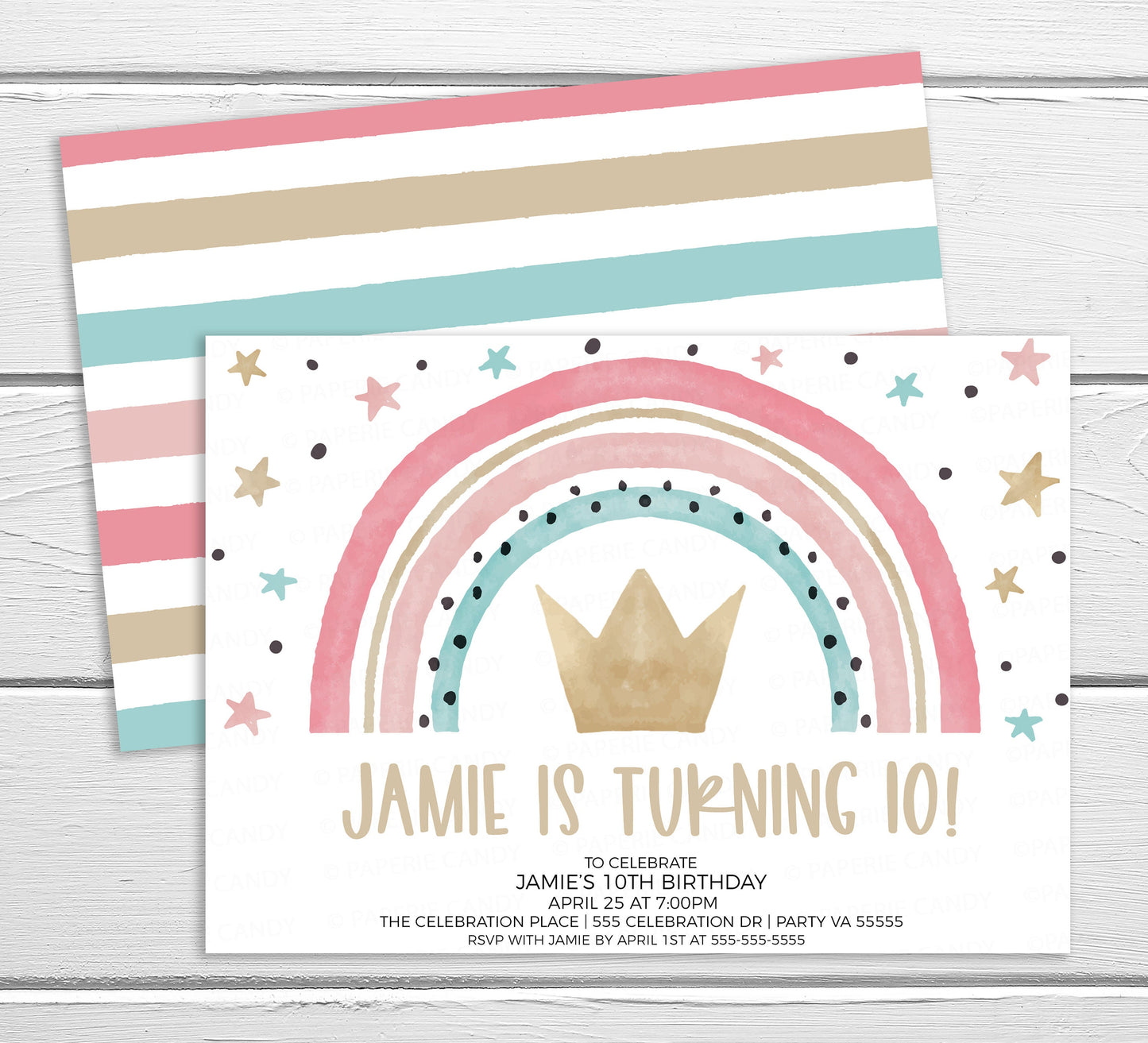 Rainbow Invitation, Rainbow Party Invite, Rainbow Crown Birthday Party, Girl Birthday Party, Watercolor Rainbow, Editable Printable Template