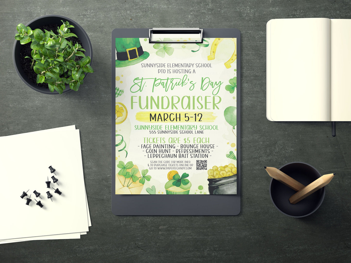 St. Patrick's Day Fundraiser Flyer, St. Patty Flyer Invite, Company School Church Business Community PTA PTO Editable Printable Template