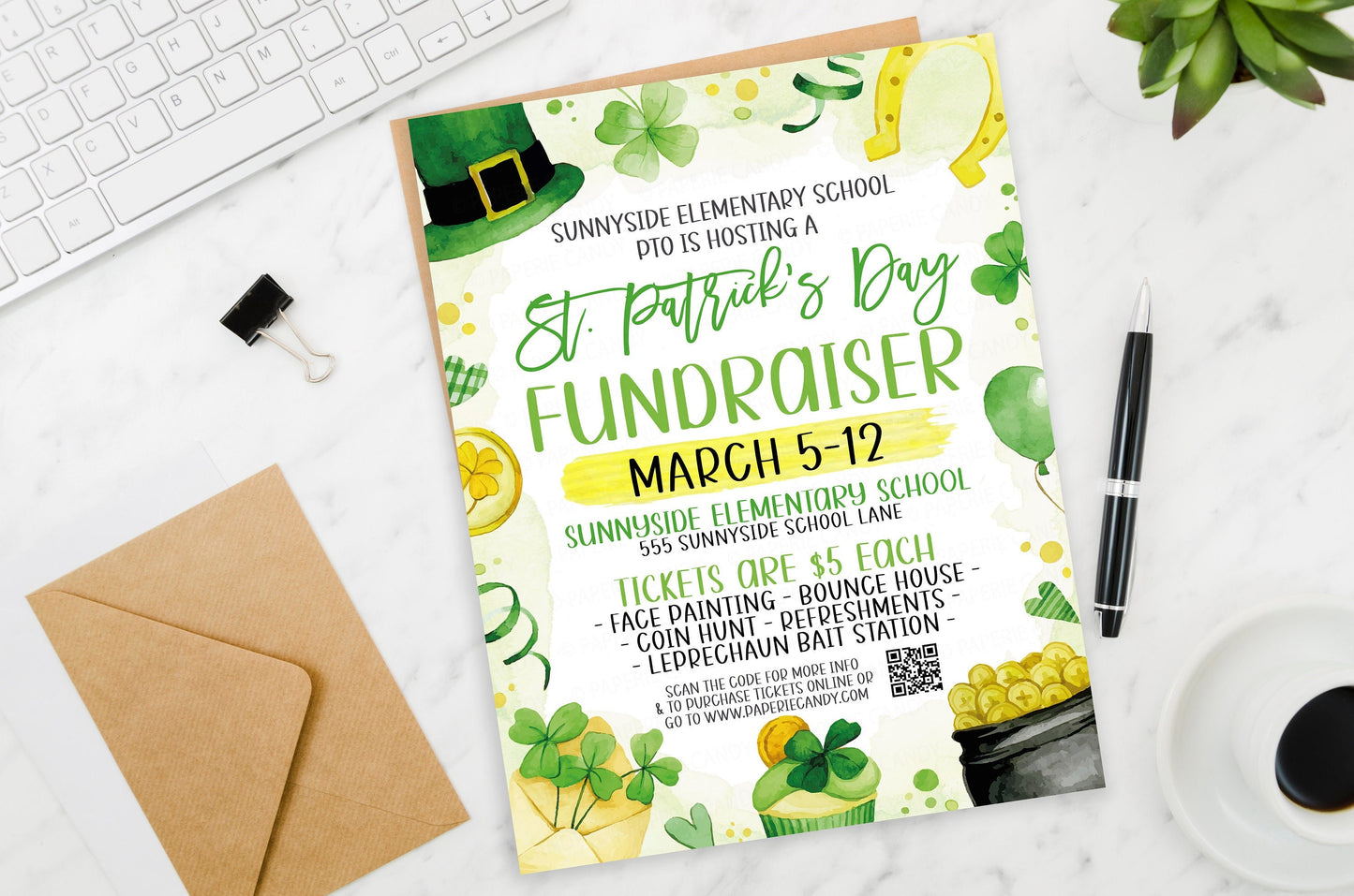 St. Patrick's Day Fundraiser Flyer, St. Patty Flyer Invite, Company School Church Business Community PTA PTO Editable Printable Template
