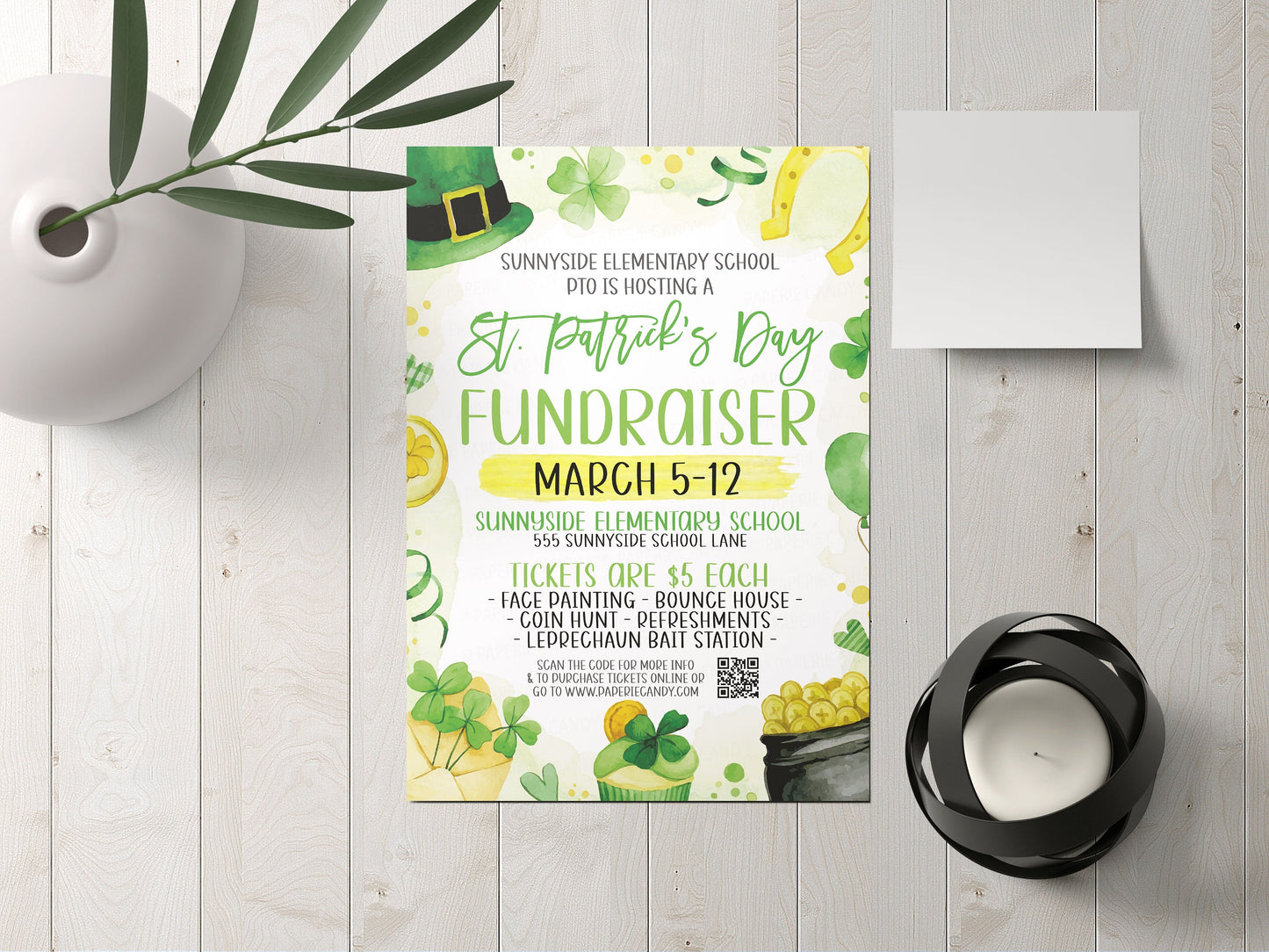 St. Patrick's Day Fundraiser Flyer, St. Patty Flyer Invite, Company School Church Business Community PTA PTO Editable Printable Template