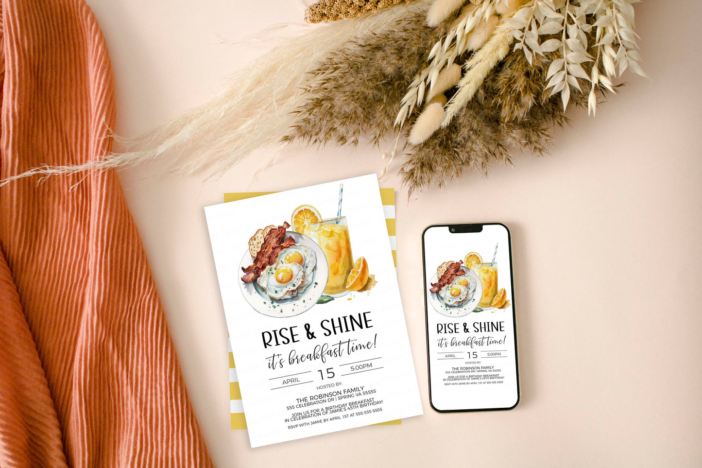 Breakfast Invitation, Rise & Shine It's Breakfast Time, Birthday Breakfast Party Invite, Employee Staff Appreciation, Editable Printable