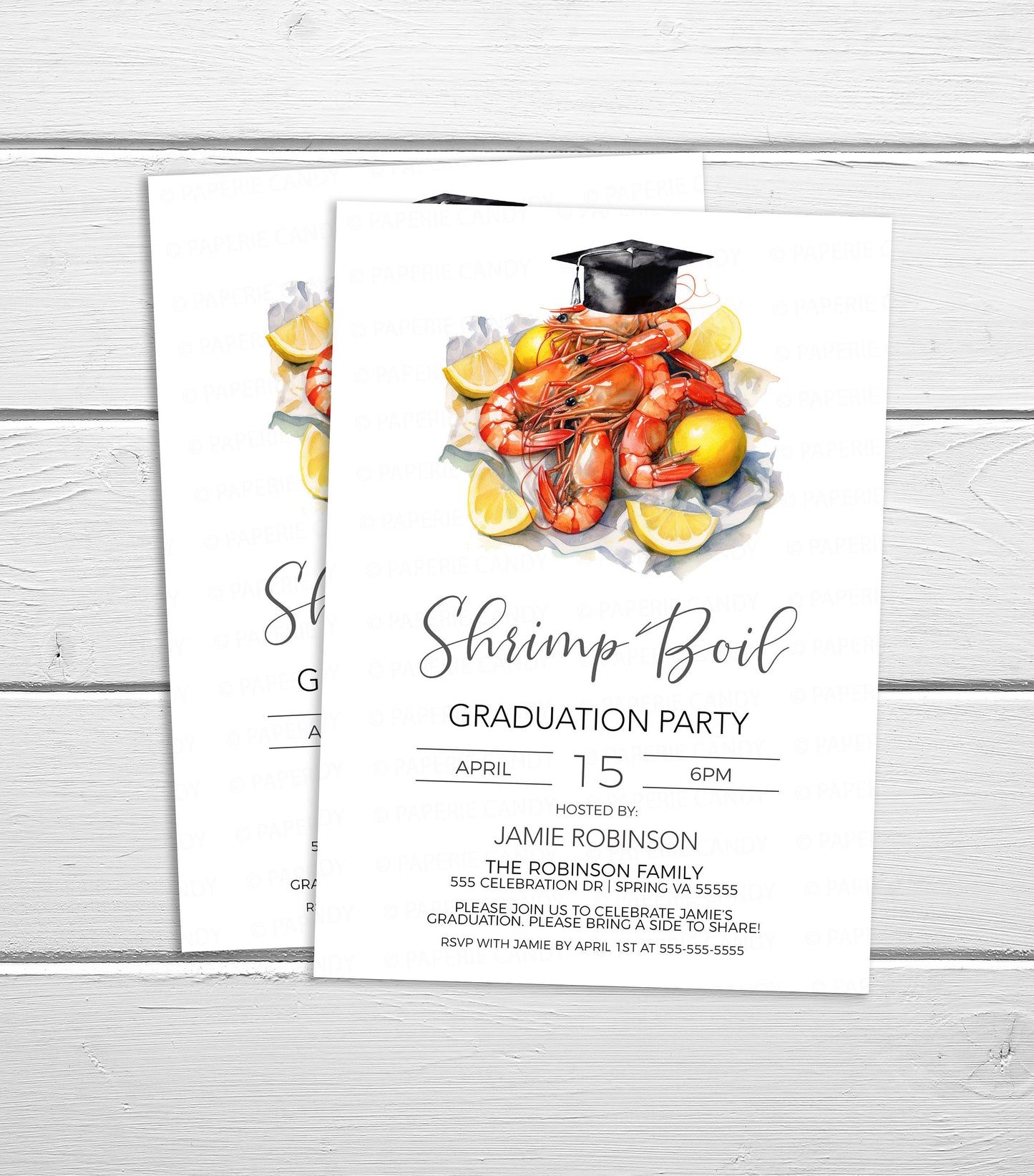 Shrimp Boil Graduation Invitation, Shrimp Boil Grad Invite, Shrimp Boil Party, High School Senior College, Editable Printable Template
