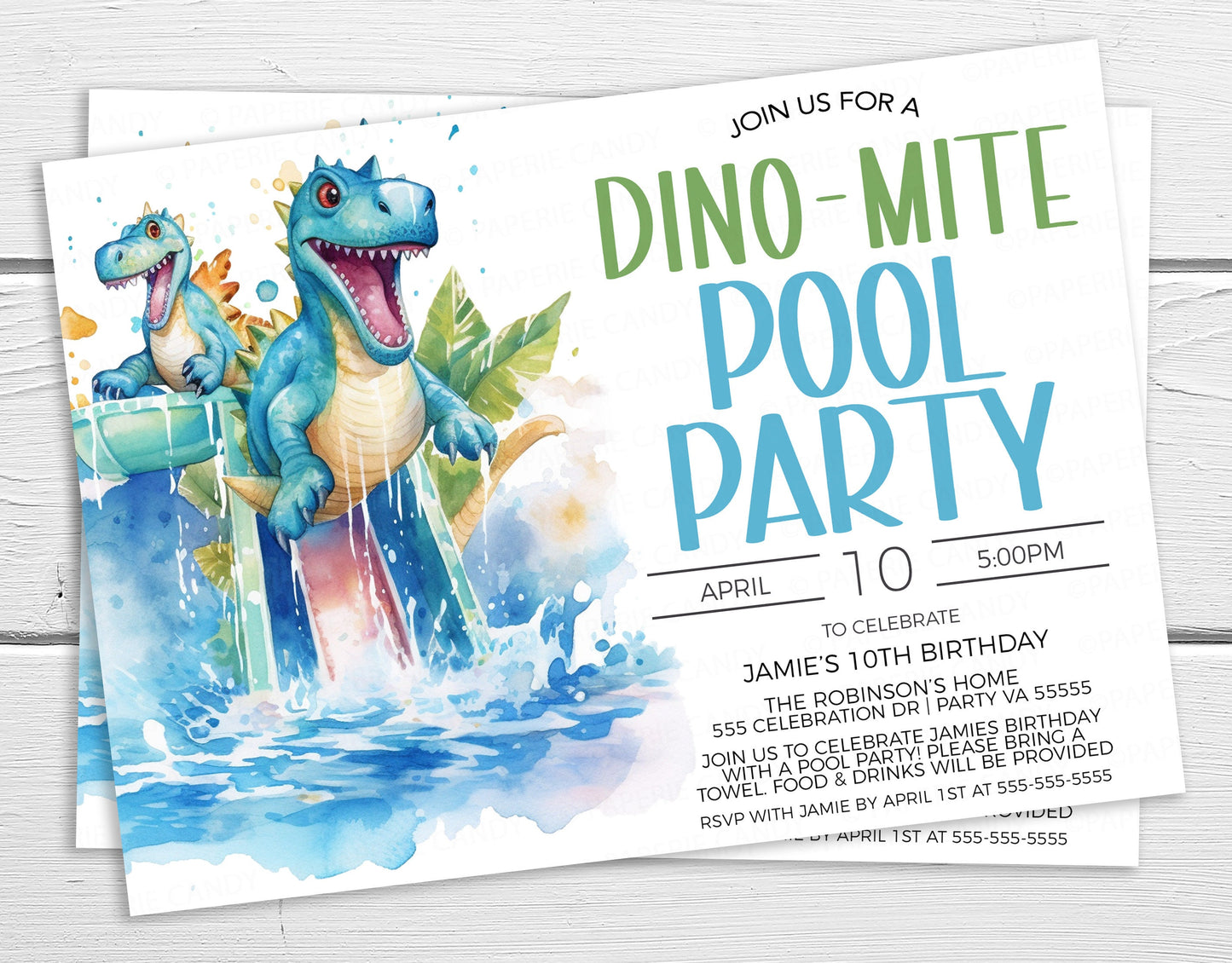Dinosaur Pool Party Invitation, Dino Water Park Invite, Dino-Mite Water Slide Party, Pool Birthday, End Of School Party, Editable Printable