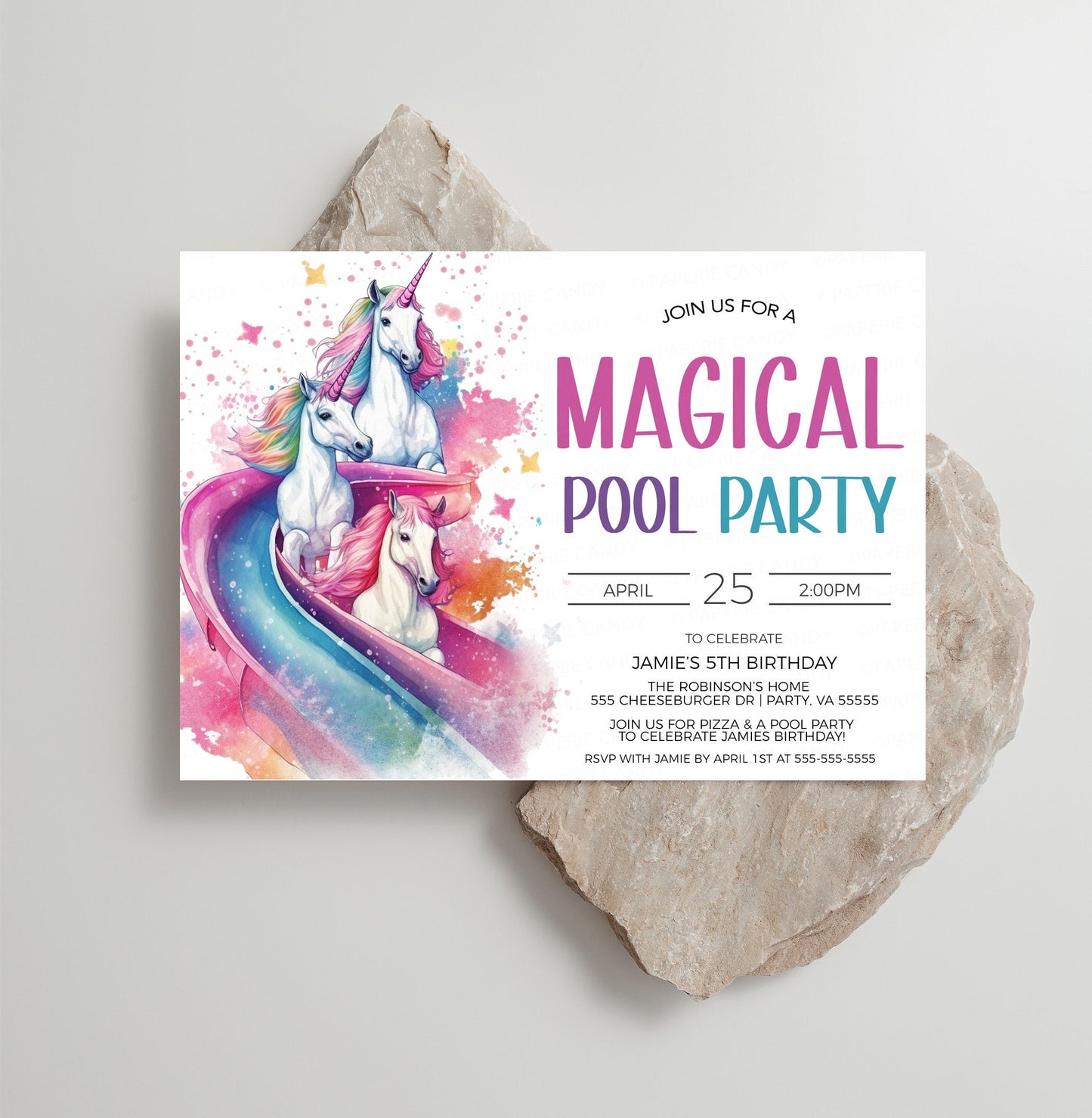 Unicorn Pool Party Invitation, Unicorn Water Park Invite, Unicorn Water Slide Party, Pool Birthday, End Of School Party, Editable Printable