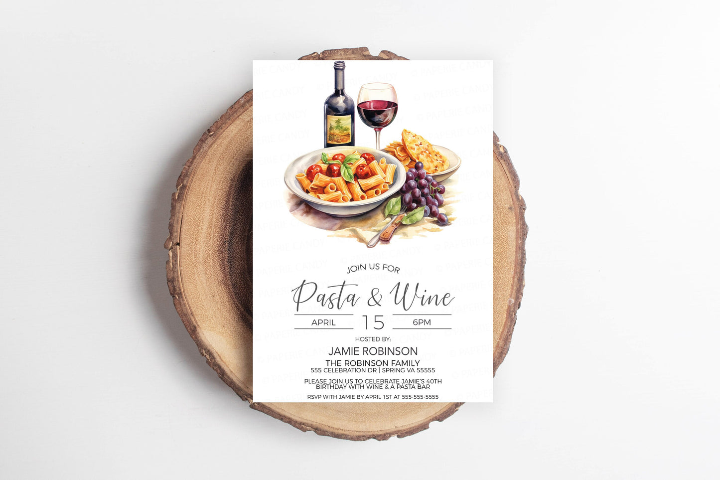 Pasta & Wine Invitation, Italian Themed Dinner Invite, Italian Pasta Dinner, Rehearsal Dinner Birthday, Girls Night, Editable Printable