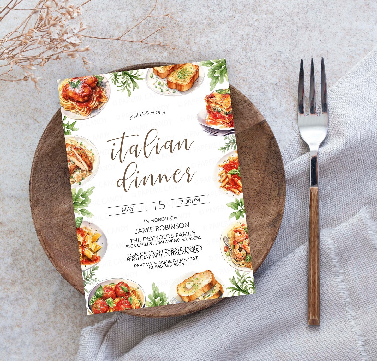 Italian Dinner Invitation, Italian Theme Invite, Pasta Dinner, Rehearsal Dinner, Pasta Birthday, Church Event, Editable Printable Template