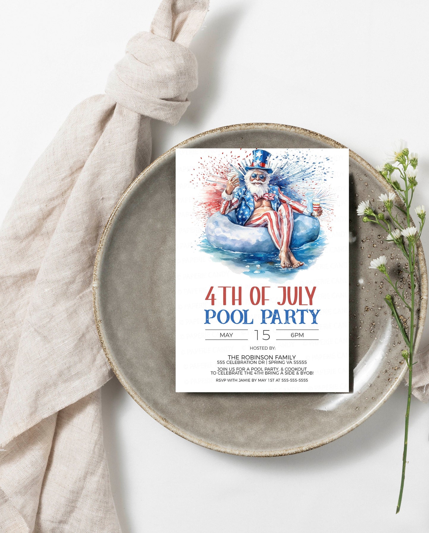 4th Of July Pool Party Invitation, Independence Day Pool Party Invite, July 4th BBQ Fireworks Pool Party, Editable Printable Template