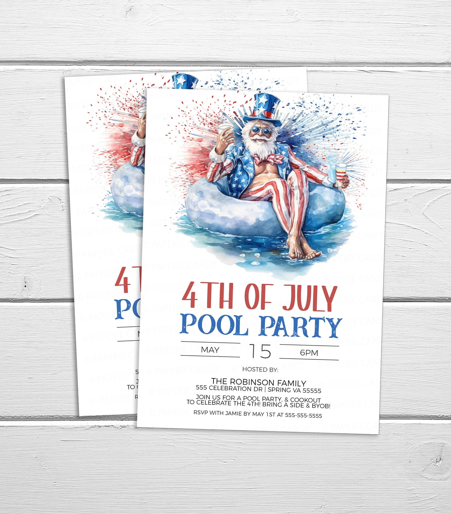 4th Of July Pool Party Invitation, Independence Day Pool Party Invite, July 4th BBQ Fireworks Pool Party, Editable Printable Template
