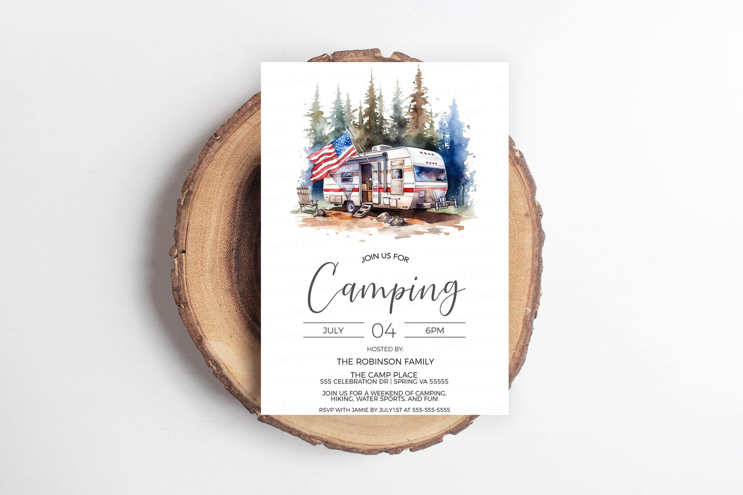 Patriotic Camping Invitation, RV Camping Party Invite, Independence Day, 4th of July, Labor Day, Memorial Day, Editable Printable Template