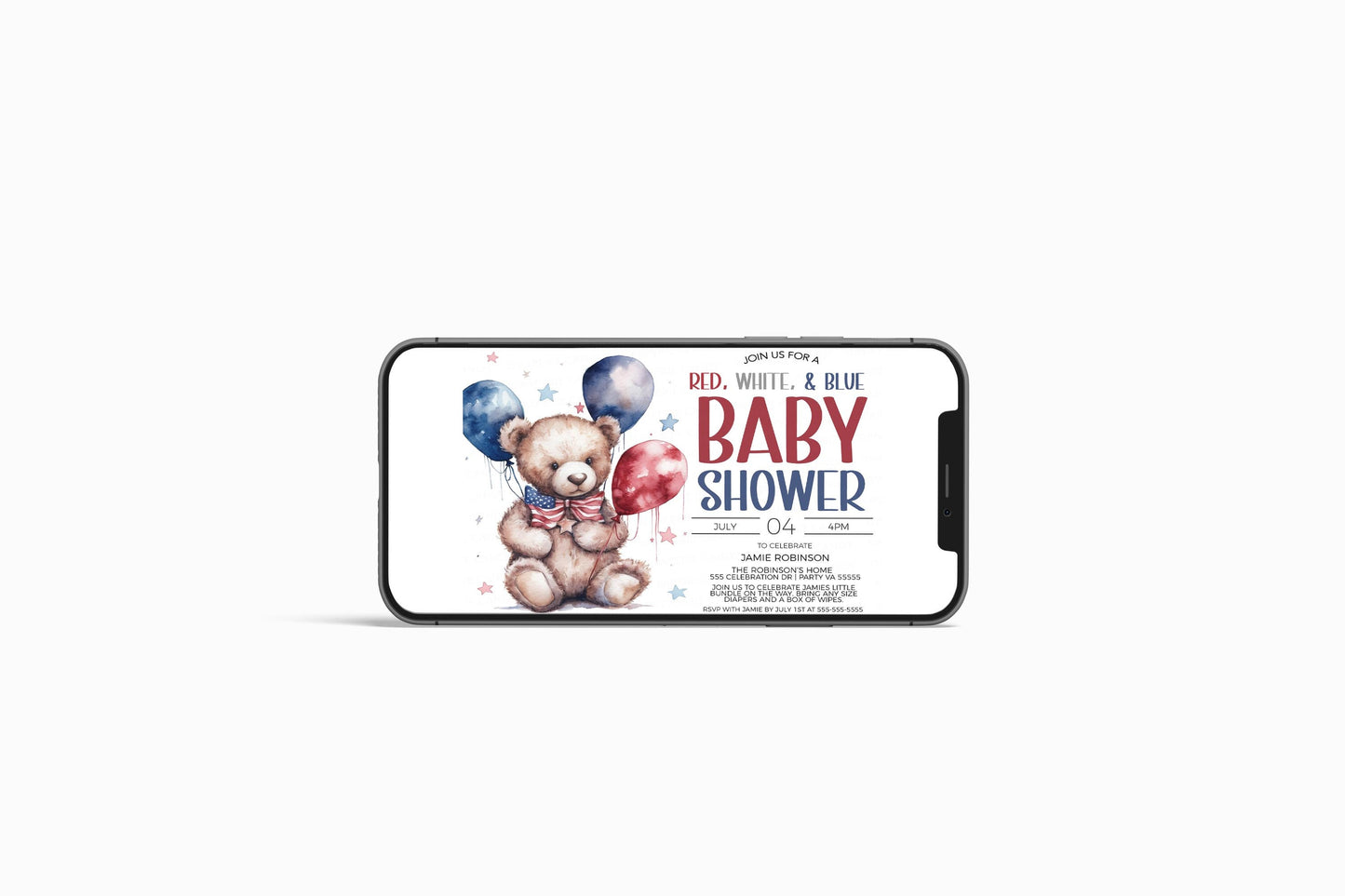 Patriotic Baby Shower Invitation, Red White Blue Baby Shower Invite, Red White Blue Baby, American Flag Teddy Bear Baby Shower, Military
