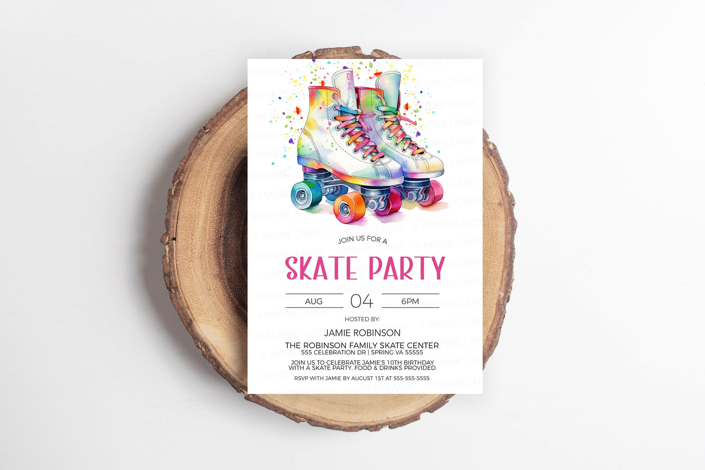 Roller Skating Invitation, Roller Skate Invite, Roller Skating Birthday Party, Neon Skate, Rainbow Skates, Editable Printable Template
