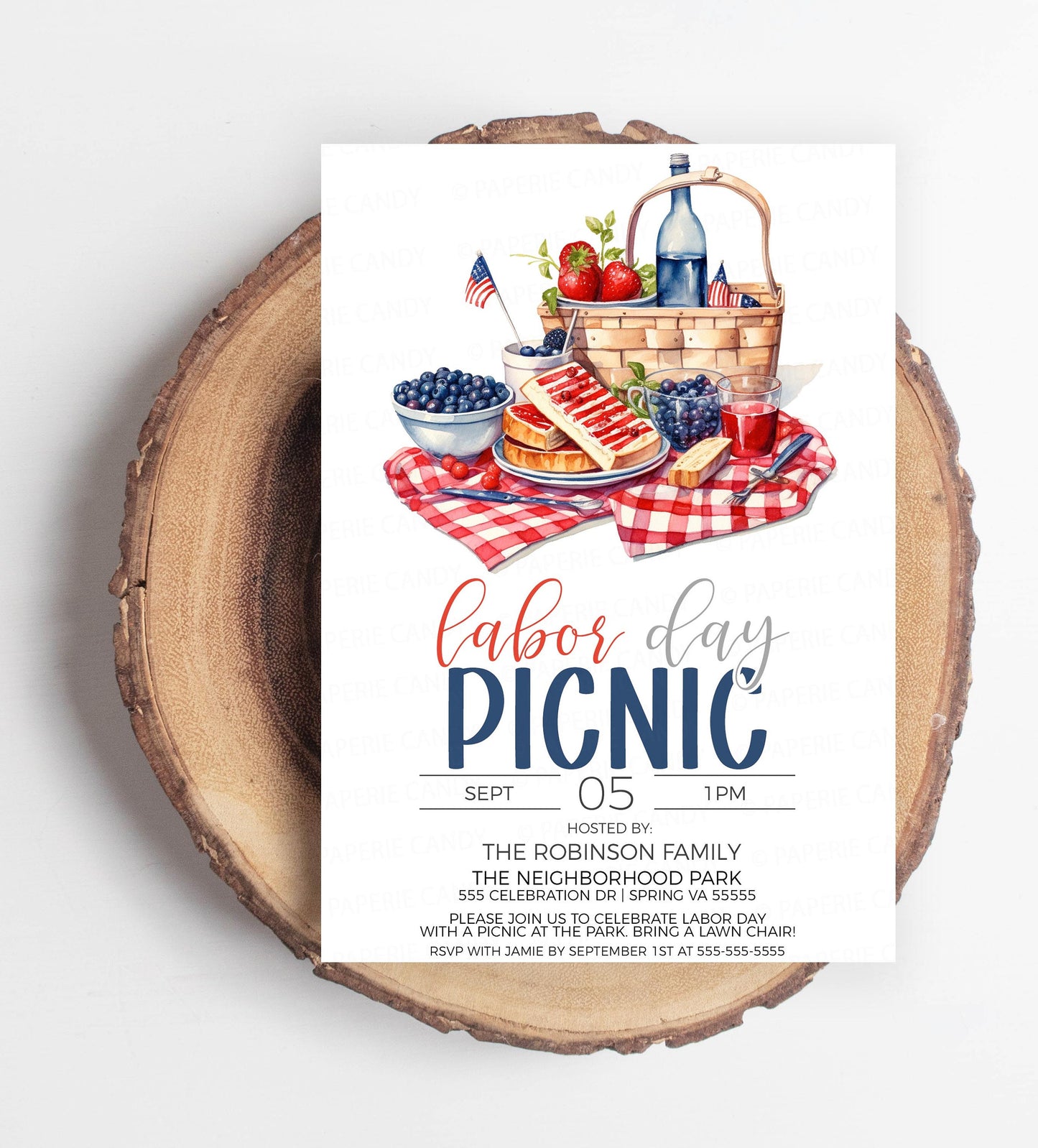 Labor Day Picnic Invitation, Labor Day Lunch Invite, Labor Day Brunch Lunch, Patriotic Picnic, Red White Blue, Editable Printable Template