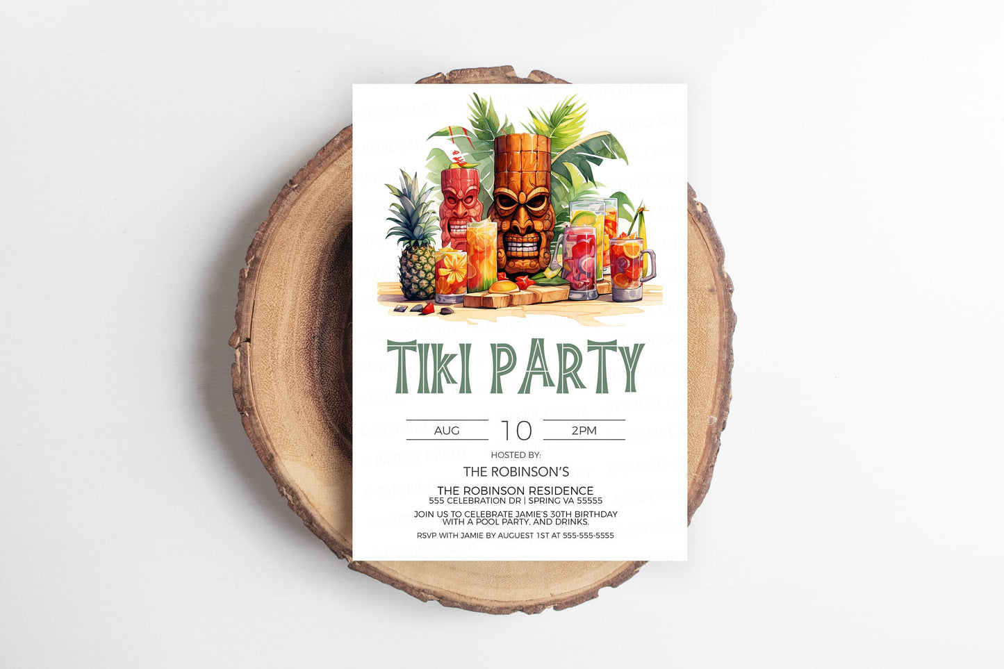 Tiki Invitation, Tiki Party Invite, Hawaiian Party, Tropical Luau Party, Tiki Retirement Birthday Party, Editable Printable Template
