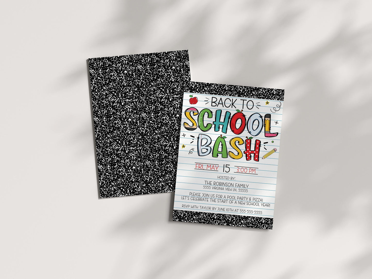 Back To School Party Invitation, Back To School Bash Invite, End Of Summer Party, Preschool Kindergarten Elementary, Editable Template