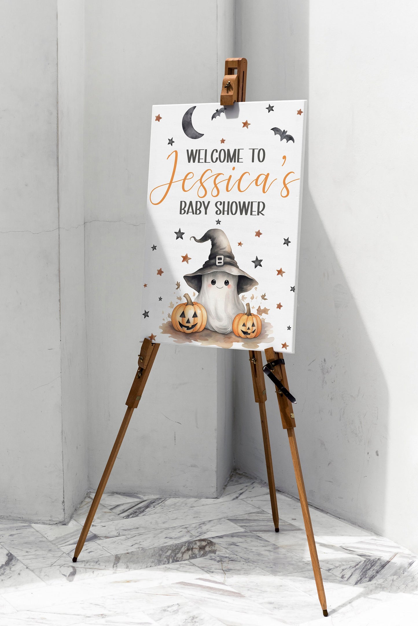 Halloween Baby Shower Welcome Sign, Editable Printable Halloween Baby Shower Sign, A Little Boo Is Almost Due Sign, Baby Ghost Theme