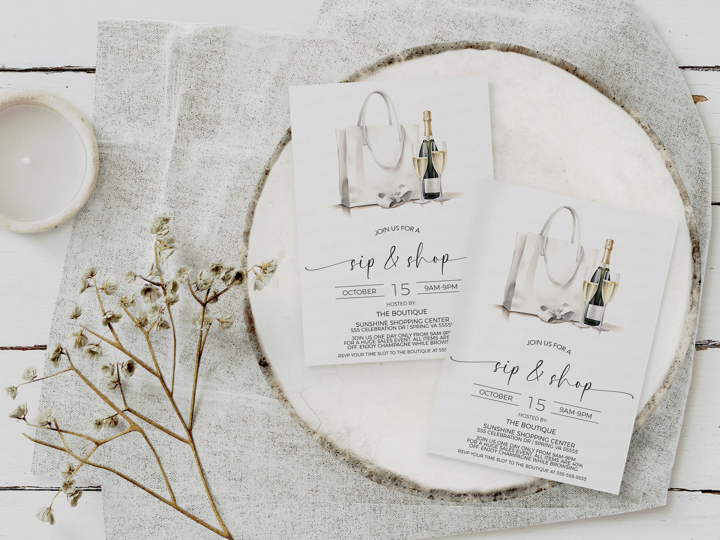 Sip And Shop Invitation, Sip and See Invite, Boutique Store Holiday Sale, Champagne Wine Shopping, Open House, Company Business, Printable