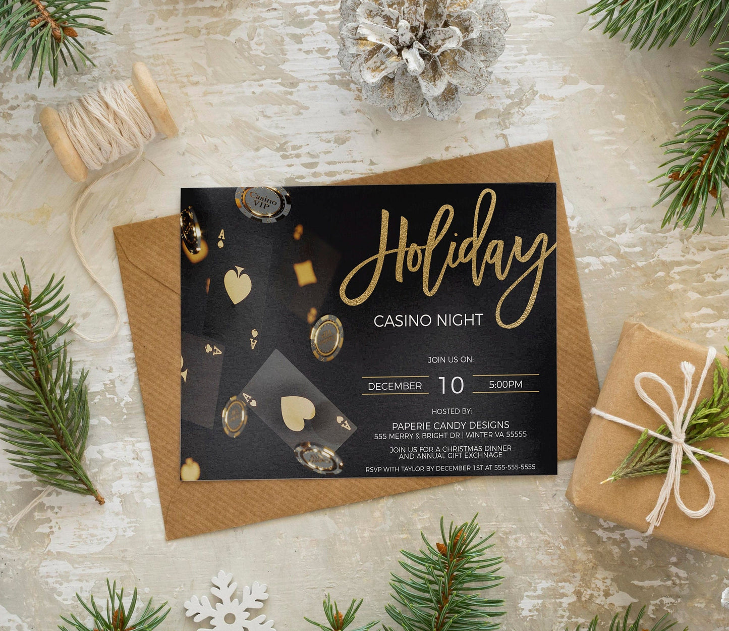 Editable Holiday Casino Party Invitation, Christmas Poker Night Invite, Business Company Staff Employee Fundraiser Casino Birthday Printable