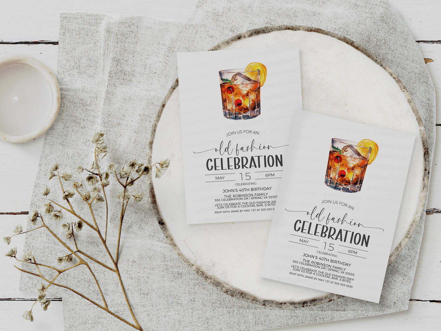 Old Fashion Celebration Invitation, Old Fashioned Couples Shower Invite, Rehearsal Dinner, Wedding Shower, Cocktail Party, Birthday Party