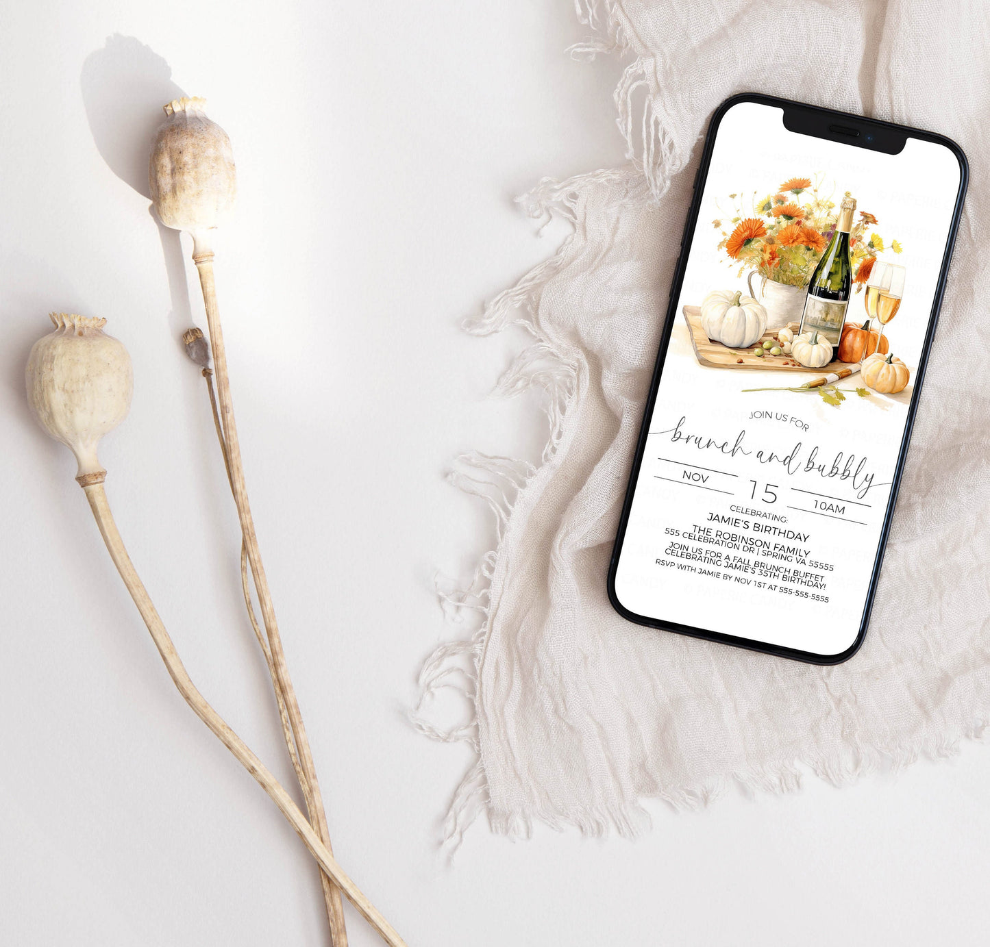 Fall Bridal Brunch & Bubbly Invitation, Autumn Engagement Brunch Invite, Morning After Wedding, Champagne Bridal Shower, Wedding Rehearsal