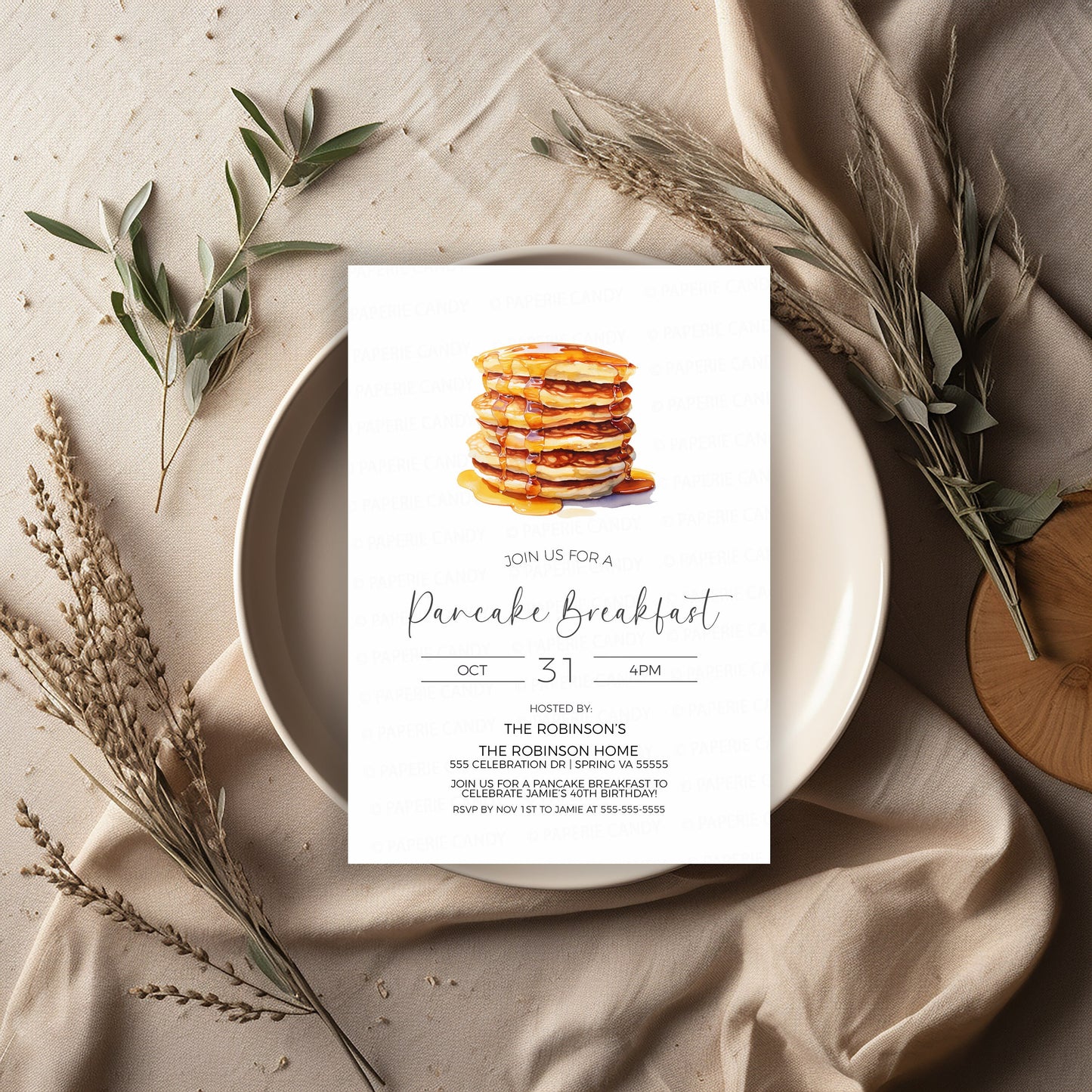 Pancake Invitation, Breakfast Invite, Rise & Shine It's Breakfast Time, Birthday Party Invite, Appreciation Breakfast, Editable Printable