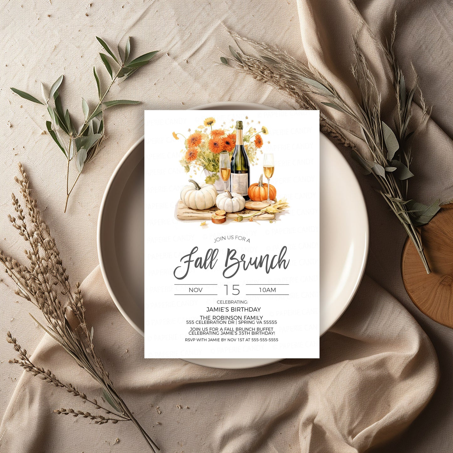 Fall Brunch Invitation, Autumn Brunch Invite, Birthday Engagement Morning After Wedding, Champagne Bridal Shower, Wedding Rehearsal