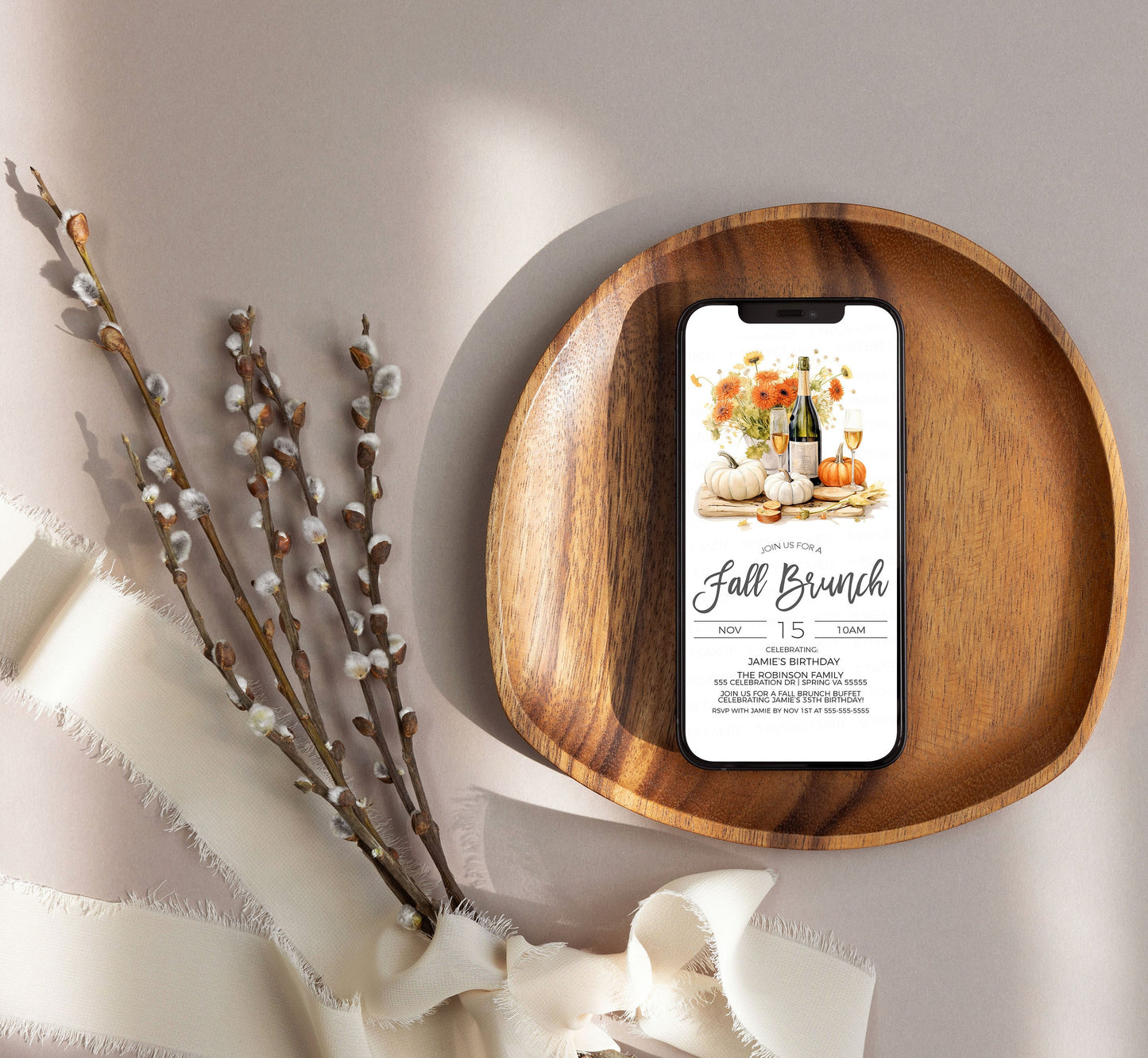 Fall Brunch Invitation, Autumn Brunch Invite, Birthday Engagement Morning After Wedding, Champagne Bridal Shower, Wedding Rehearsal