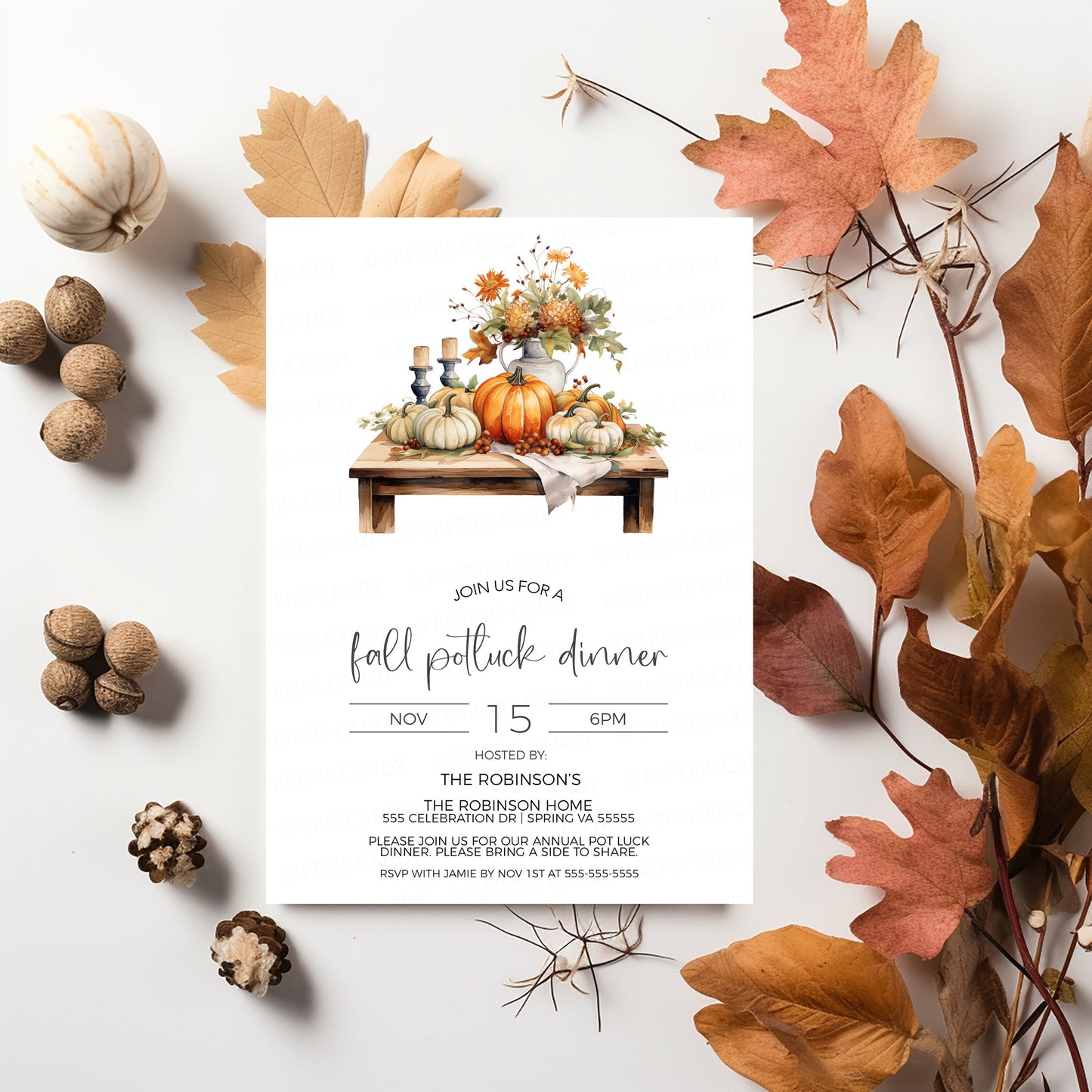 Fall Potluck Invitation, Thanksgiving Potluck Invite, Autumn Dinner Brunch Lunch, Church Company Business Potluck, Printable Template