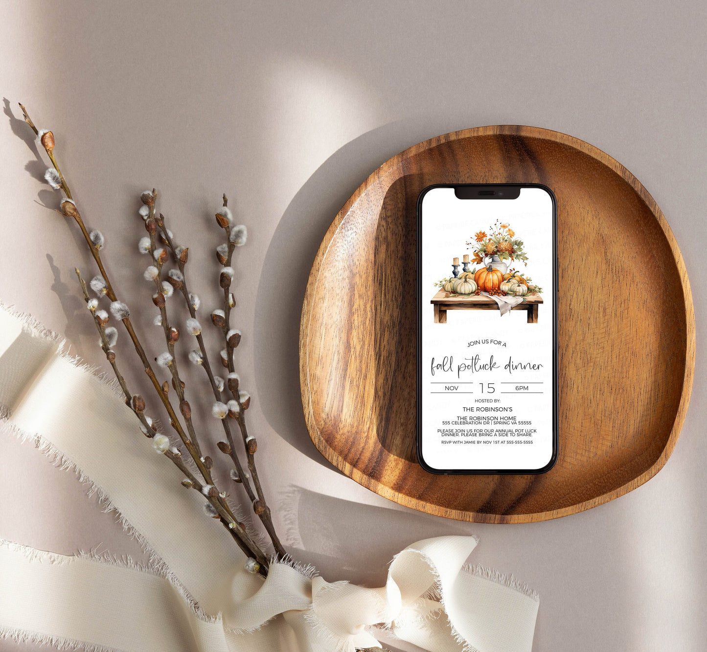 Fall Potluck Invitation, Thanksgiving Potluck Invite, Autumn Dinner Brunch Lunch, Church Company Business Potluck, Printable Template