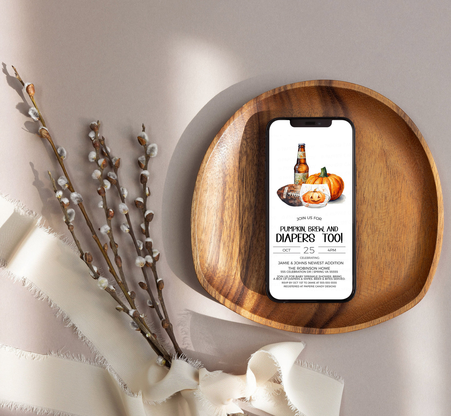 Fall Football Diaper Shower Invitation, Pumpkin Beer Football Diaper Invite, Fall Baby Sprinkle, Couples Baby Shower, Editable Printable