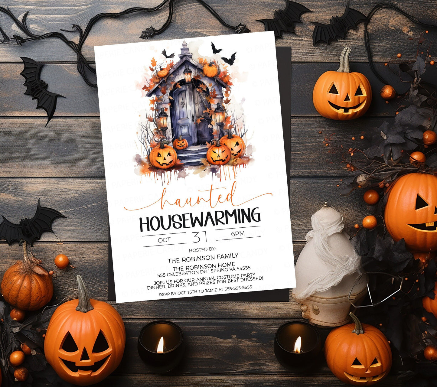 Halloween Haunted Housewarming Invitation, New Home Halloween Invite, Autumn Fall Costume Party, Address Change, Editable Printable Template