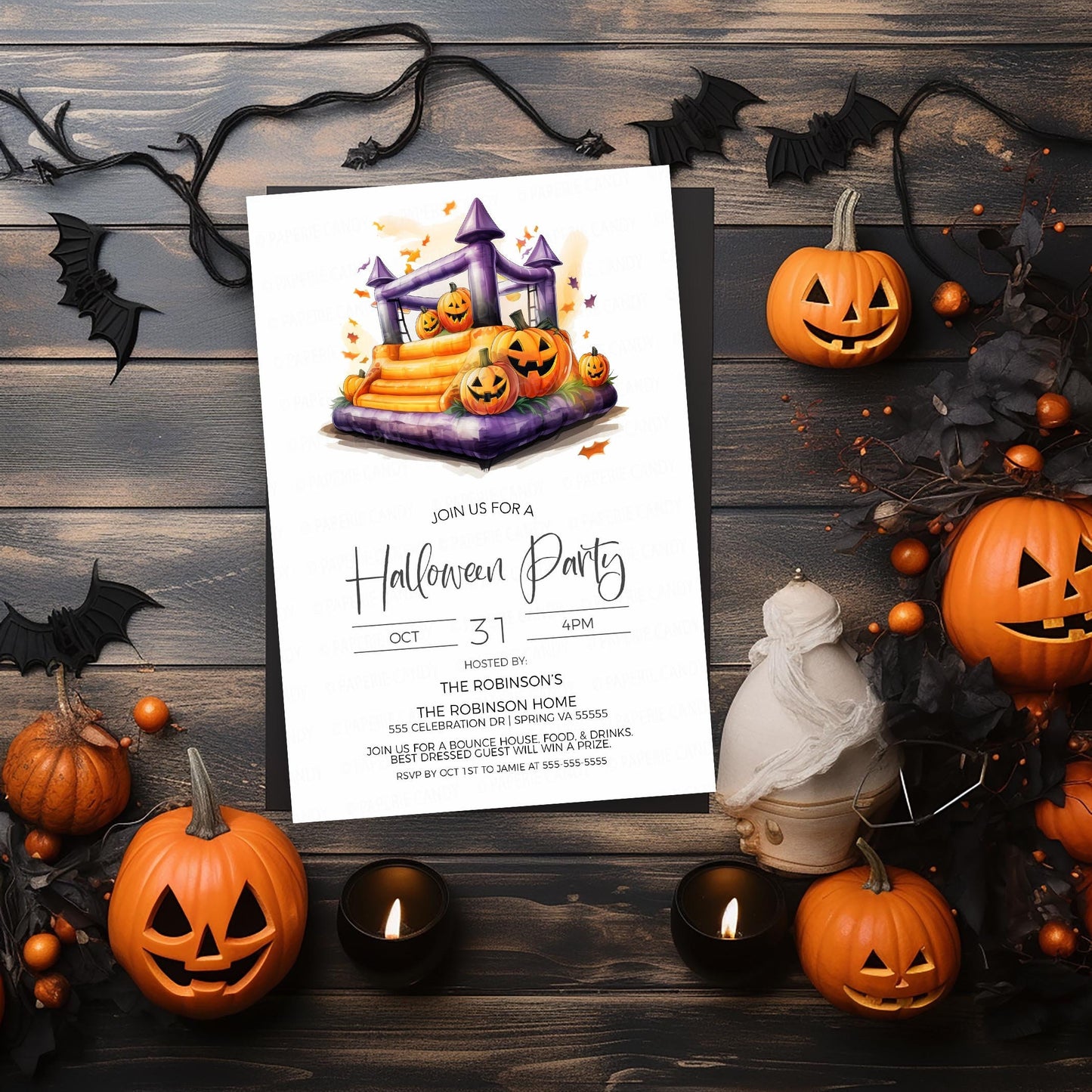 Halloween Bounce House Party Invitation, Costume Party Invite, Kids Birthday Party, Family Fun Event, Neighborhood Party, Editable Printable