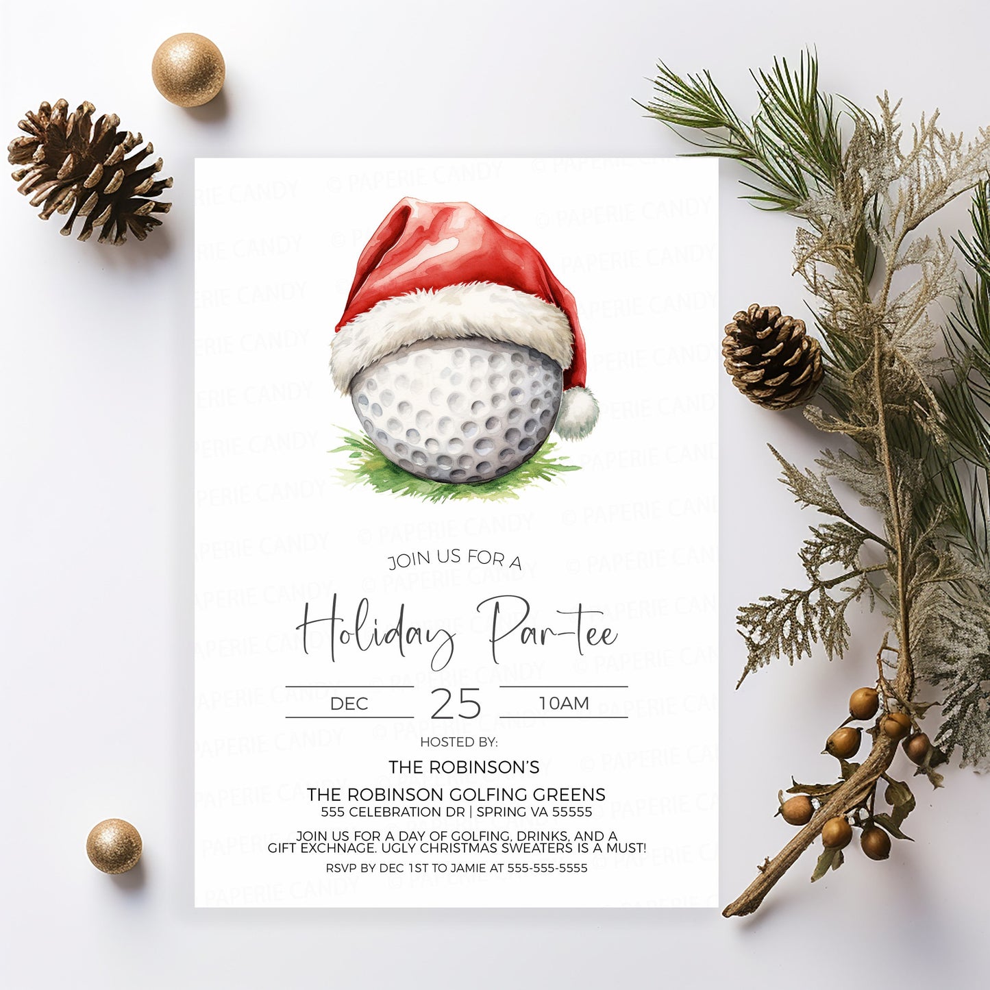 Christmas Golf Invitation, Winter Holiday Golfing Par-tee Invite, Golf Company Party, Golf Ugly Sweater Party, Editable Printable Template
