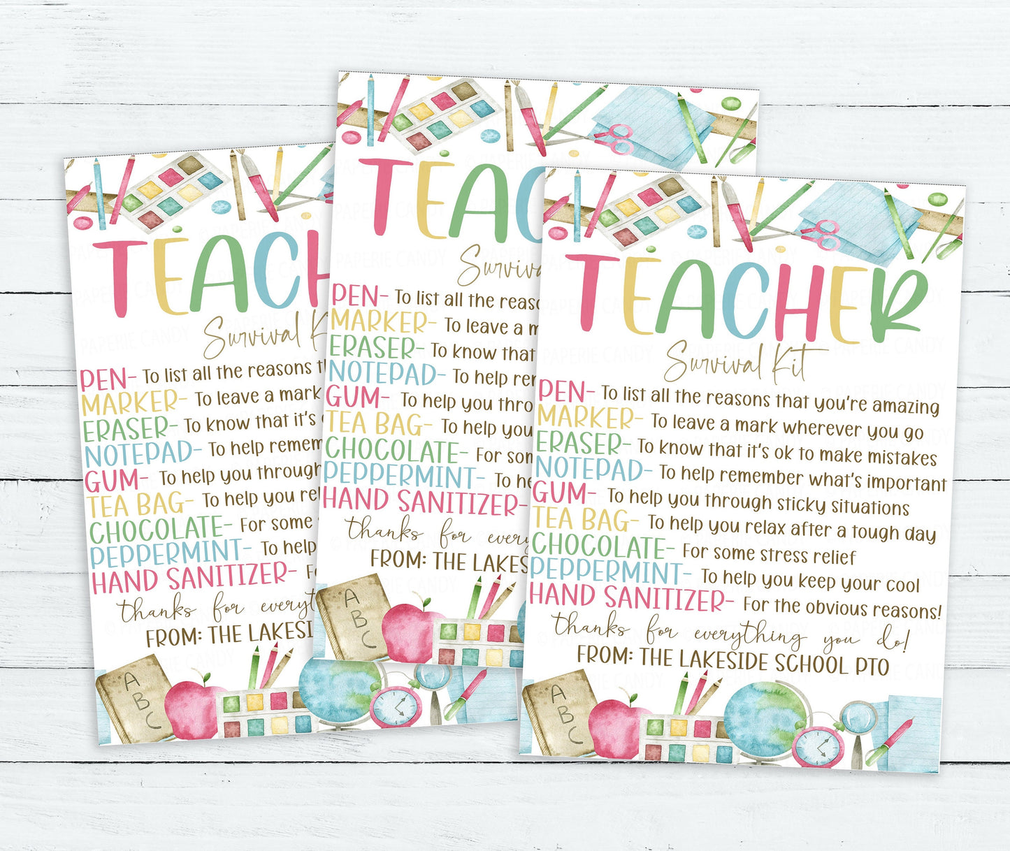 Teacher Survival Kit Gift Tag, Welcome Back To School, First Day Label, Gift For Teacher Staff PTO PTA, Editable Printable Instant Download