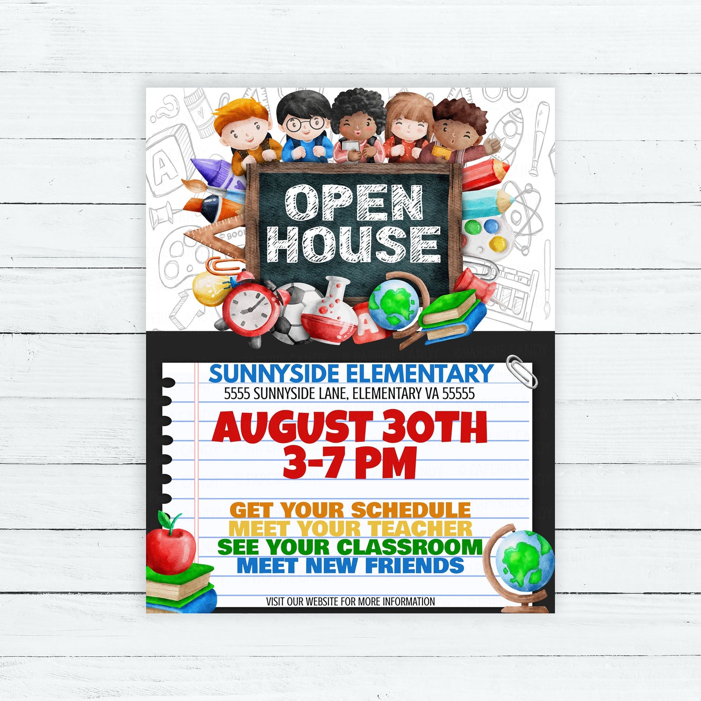 School Open House Flyer, Back To School Meeting, New Students Informational Invitation, PTO PTA Fundraiser, Editable Printable Template
