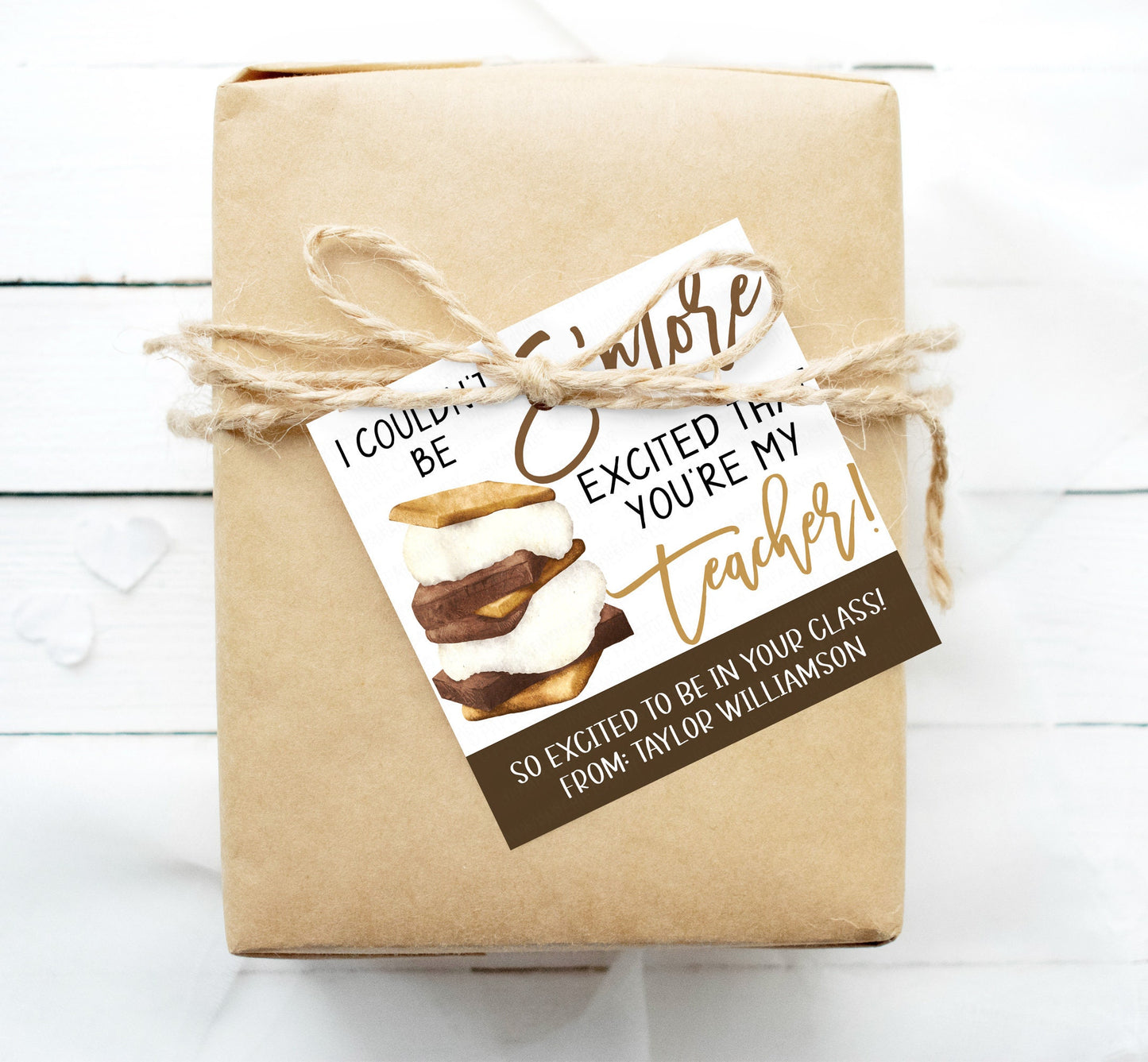 Teacher S'more Appreciation Gift Tag, I Couldn't Be S'more Excited You're My Teacher Label, School Staff Employee, DIY Editable Printable