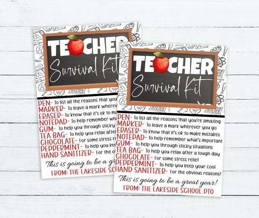 Teacher Survival Kit Gift Tag, Welcome Back To School, First Day Back, Gift For Teachers Staff PTO PTA, Editable Printable Instant Download