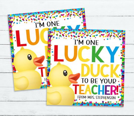 Back To School Rubber Duck Gift Tags, Lucky Duck To Be Your Teacher, First Day Of School Gift For Students Classroom, Welcome Gift Printable