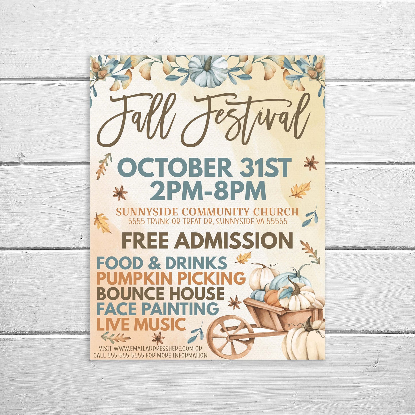 Fall Festival Flyer Invitation, School Church Harvest Event, PTO PTA Community Business Halloween Charity Fundraiser, Printable Template