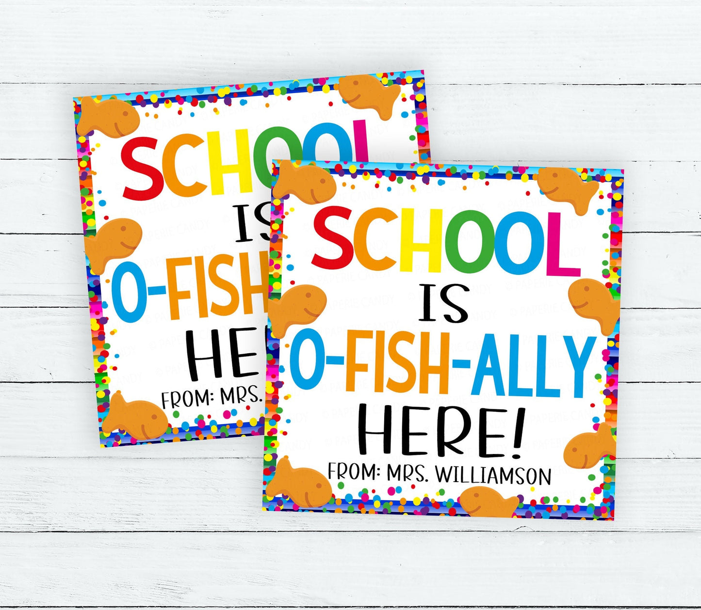 Back To School Goldfish Gift Tags, School is O-Fish-Ally Here, Goldfish Crackers, Gift For Students Teachers PTA PTO, Printable Editable