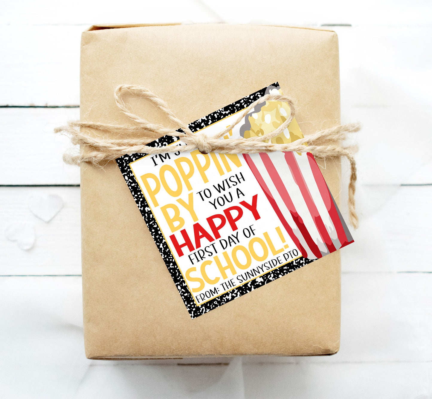 Back To School Popcorn Gift Tag, Poppin' By To Wish You A Happy First Day Of School, Gift For Teachers Students Staff PTO PTA, Printable